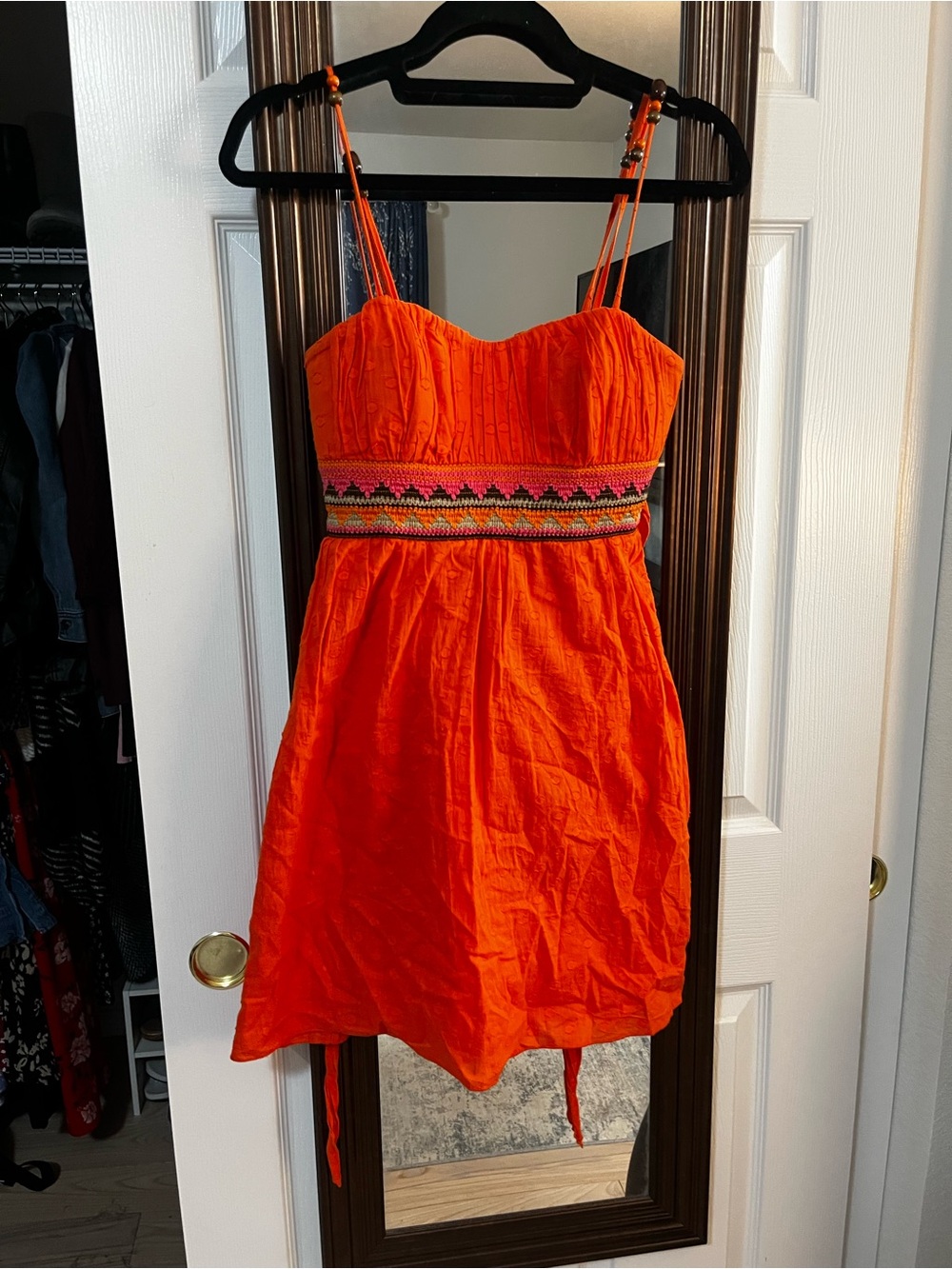 Orange mini dress with beaded straps